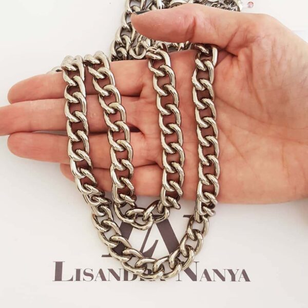 8316f Colar Elo Grumet-117 Banho Galvânico Prateado 2 Voltas Corrente Aço