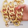 Conjunto Banho Ouro Colar + Pulseira Elos Mega Gigantes Fecho Mosquete