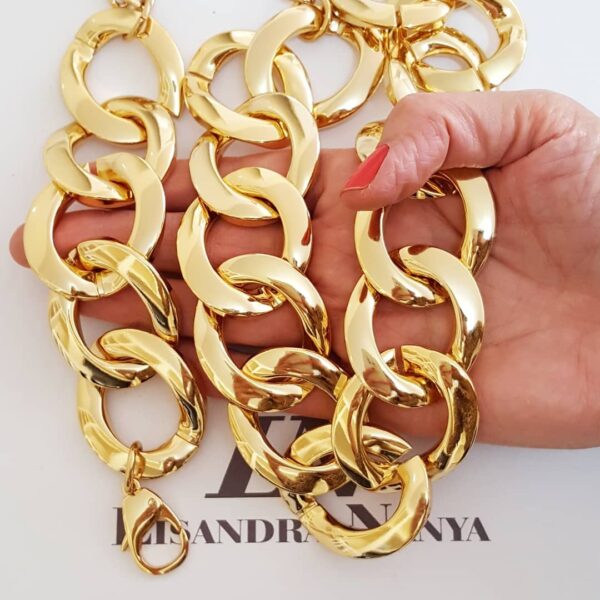 Conjunto Banho Ouro Colar + Pulseira Elos Mega Gigantes Fecho Mosquete