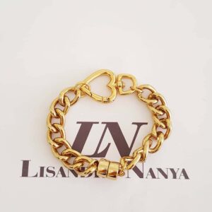8318b Pulseira Elo Grumet-117 Banho Ouro Corrente Aço Coração p/ Pingente