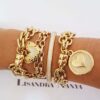 Pulseira Elo Losango Banho Ouro 2 Voltas Corrente Aço