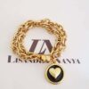 Conjunto 4 Pulseiras Banho Ouro coração Detalhe Preto Corrente Aço