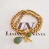 Pulseira Pingente Gota Quartzo Verde Banho Ouro Corrente Aço Elo Grumet-98 