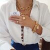 Pulseira Pingente Cadeado Strass Banho Ouro Elo Retangular-423