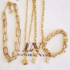Conjunto Dourado 3 Colares + 1 Pulseira Conjunto 3 Colares + Pulseira Banho Ouro Pingentes Coração Cadeado