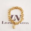 Pulseira Dourada Fecho Ímã Pingente Cadeado 20cm Pulseira Pingente Cadeado Banho Ouro 2 Voltas Elo Retangular-129 Corrente Aço