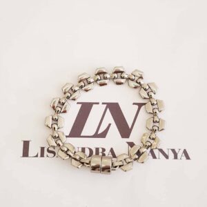 Pulseira Prateada Elo Sextavado Fecho de Ímã 18cm Pulseira Elo Sextavado Banho Galvânico Prateado Fecho de Ímã