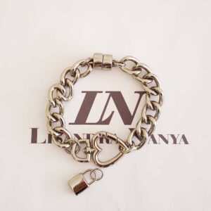 Pulseira Prateada Elo Grumet-117 Coração Fecho Ímã 18cm Pulseira Fecho Coração p/ Pingentes Elo Grumet-117 Corrente Aço