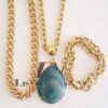 Conjunto Dourado Colar Pedra Mineral Azul + Choker + Pulseira (8331) Conjunto Ágata Azul 2 Colares + Pulseira Banho Ouro Correntaria Grossa