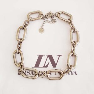 Colar Choker Elo Oval Gigante Arredondado Intercalado Banho Prateado