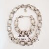 Conjunto Retangular Prateado Combinado Colar + Pulseira Banho Galvânico