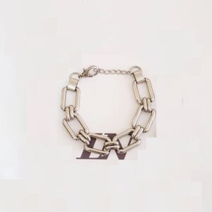 8336e Pulseira Prateada Corrente Metal Banho Galvânico Elo Retangular Conexão Fecho Mosquete 18cm c/ Extensão