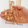 Conjunto 3 Colares + Pulseira Pingente Anjo da Guarda Coração Banho Ouro