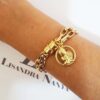 Pulseira Pingente Anjo da Guarda Banho Ouro Elo Retangular-129 2 Voltas