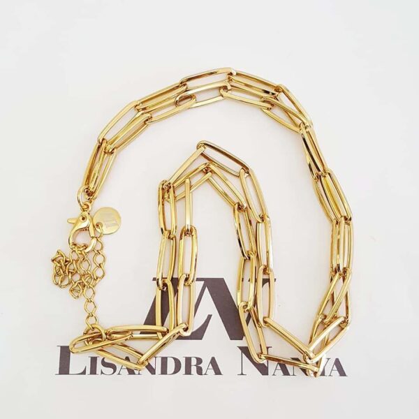 Conjunto Elos Ovais Banho Ouro 2 Colares + 2 Pulseiras Fecho Ímã