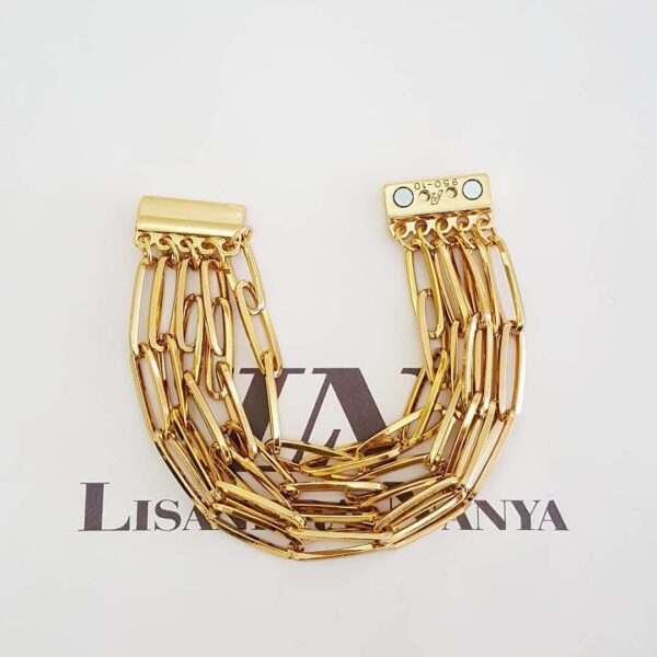 8338h Pulseira Elo Oval-424 Banho Ouro 5 Voltas Corrente Aço Fecho Ímã