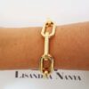 Pulseira Elo Oval Grande Banho Ouro Corrente Metal Fecho Ímã (18cm)