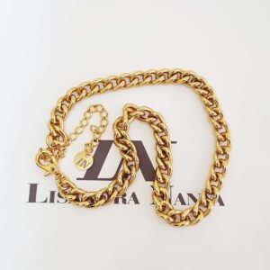 Colar Choker Elo Grumet-98 Banho Ouro Corrente Aço Fecho Mosquete