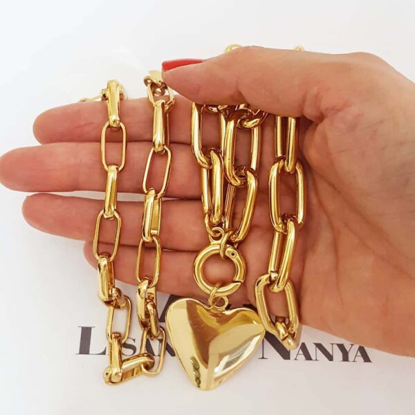 8342f Conjunto Correntes Grossas Banho Ouro 2 Colares + Pulseira Fecho Ímã