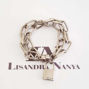 Pulseira Cadeado Believe Banho Galvânico Prateado Elo Oval-150 Corrente Aço