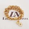 Conjunto 3 Pulseiras Banho Ouro Detalhe Branco Pingentes Flor Fé Pomba Paz