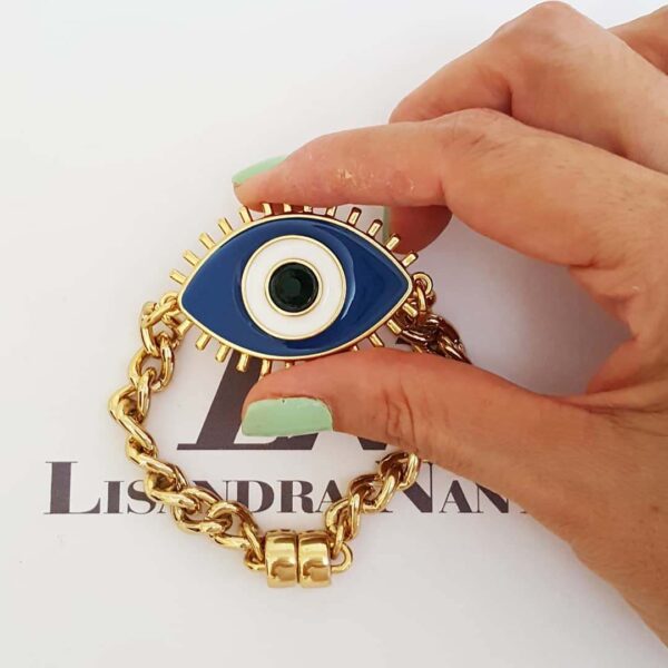 Conjunto 3 Pulseiras Olho Grego Banho Ouro Corrente Aço Fecho Ímã