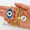 Conjunto 3 Pulseiras Olho Grego Banho Ouro Corrente Aço Fecho Ímã