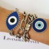 Pulseira Olho Grego Redondo Branco Banho Prateado Elo Grumet-117