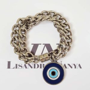 Pulseira Olho Grego Redondo Branco Banho Prateado Elo Grumet-117