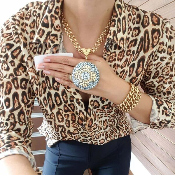 Colar Tibetano Mandala Caquinho Cerâmica Branca Elo Português-106 Banho Ouro