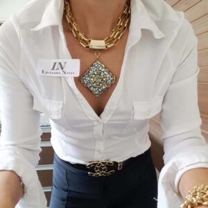 8357 Colar Tibetano Losango Caquinho Cerâmica Branca 4 Voltas Elo Retangular-24