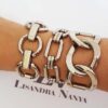 Pulseira Elos Retangulares Grandes Intercalados Banho Galvânico Prateado
