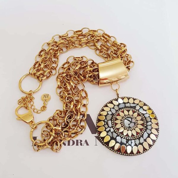 Colar Tibetano Curto Madrepérola Dourado (8362) Colar Tibetano Mandala Caquinho Cerâmica Branca 4 Voltas Elo Português-23