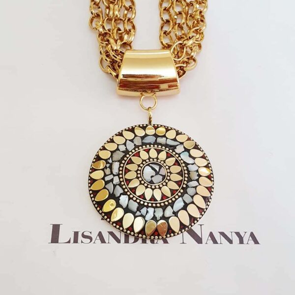 8362c Colar Tibetano Mandala Caquinho Cerâmica Branca 4 Voltas Elo Português-23