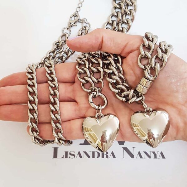 8363e Conjunto Escândalo de Beleza: Choker + Colar Coração + Pulseira Prateada