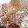 Pulseira Elos Grandes Trabalhados Banho Ouro Fecho Ímã
