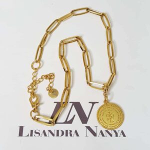 Colar Medalha Anjo da Guarda Elo Retangular-424 Banho Ouro