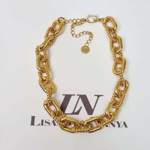Colar Choker Elos Grandes Trabalhados Banho Ouro