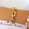 Pulseira Elos Grandes Trabalhados Banho Ouro Fecho Ímã