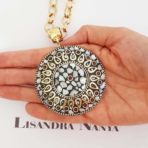 8365dir2 Colar Tibetano Caquinho Cerâmica Madrepérola Irradiante Elo Português-23