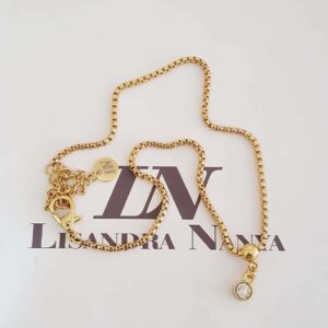 Colar Pingente Ponto de Luz Banho Ouro Elo Meia Cana-334 Corrente Aço