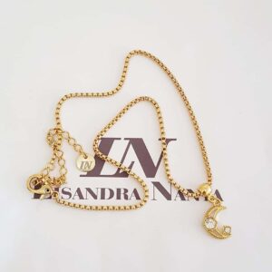 Colar Pingente Lua Banho Ouro Elo Meia Cana-334 Corrente Aço