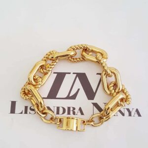 Pulseira Banho Ouro Elo Oval Grande Grumet Trabalhado Conectável Fecho Ímã