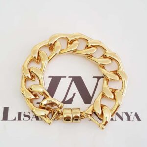 Pulseira Banho Ouro Elo Liso Grande Grumet Conectável Fecho Ímã
