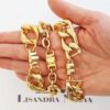 Conjunto 3 Pulseiras Trabalhadas Banho Ouro Elos Conectáveis Grandes Metal