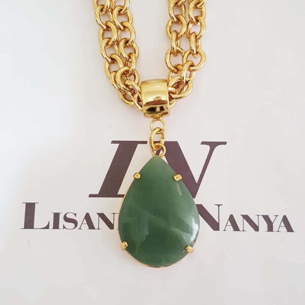 Colar Pedra Mineral Quartzo Verde Gota Banho Ouro Elo Português-106