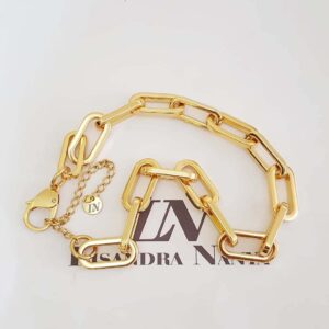 Colar Elos Retangulares Grandes Banho Ouro Corrente Metal
