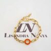 Pulseira Trevo Alaranjado Banho Ouro Corrente Aço Banho Elo Oval-425