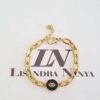 Pulseira Olho Grego Azul Banho Ouro Corrente Aço Banho Elo Oval-425 Fecho Mosquete