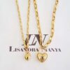 Conjunto 2 Colares Corações Cadeados Banho Ouro Elo Retangular